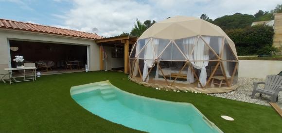 Dôme esprit bohême avec piscine, spa et sauna individuels, à 10 min de Carcassonne